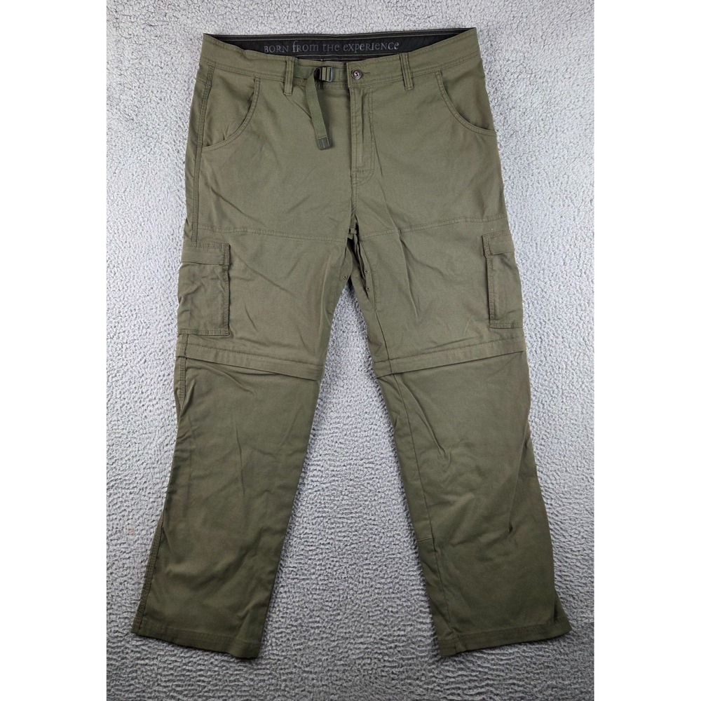 Prana Zion Convertible Cargo Hiking Pants Mens 38x32 Green Stretch Zip Off